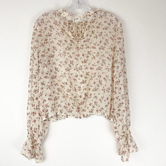 Forever 21 Shirt Large Sheer Floral Romantic Blouse Ruffle Dainty Cream L - Picture 3 of 6